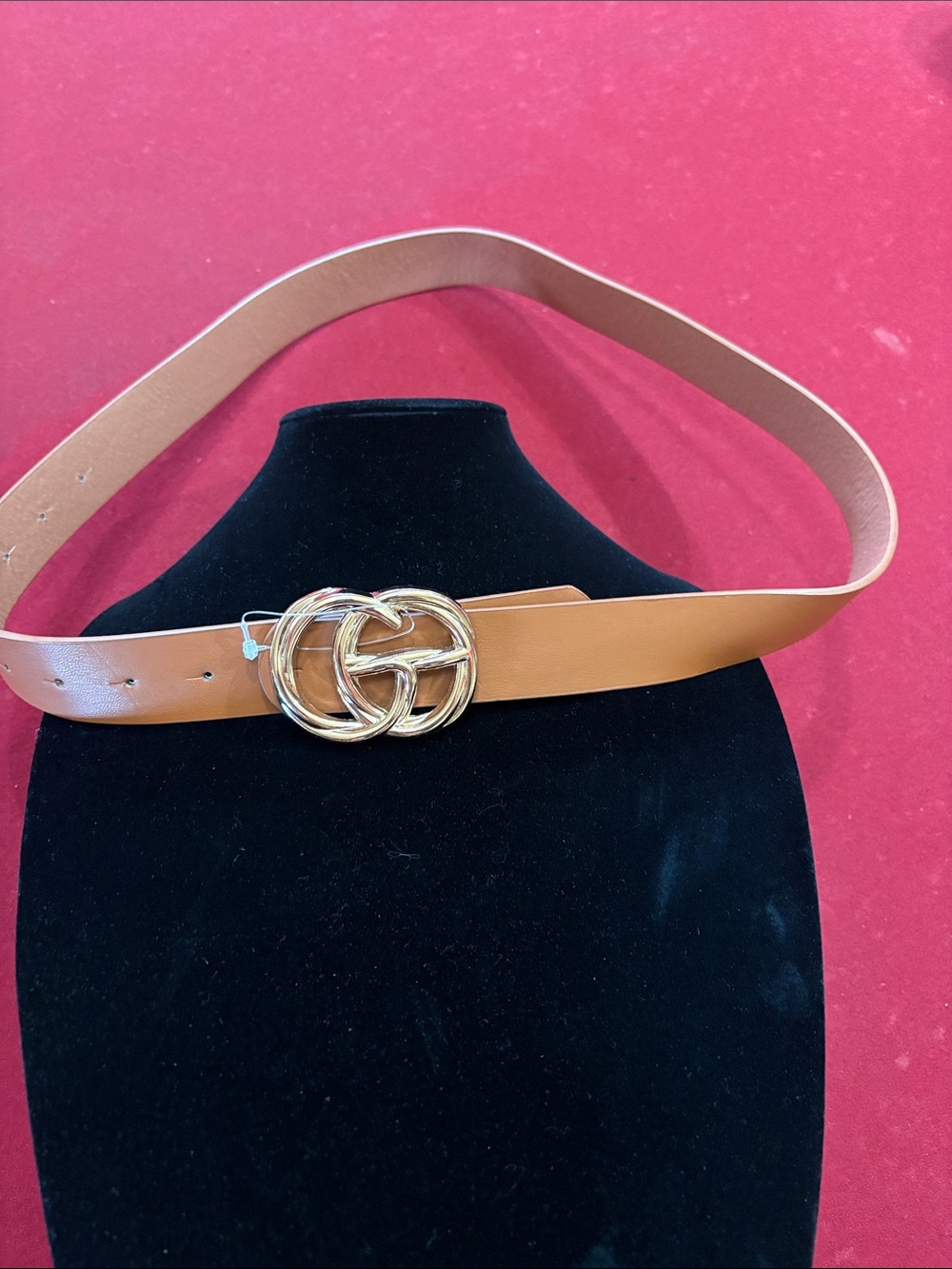 Women’s Tan  Belt with Gold Interlocking Buckle